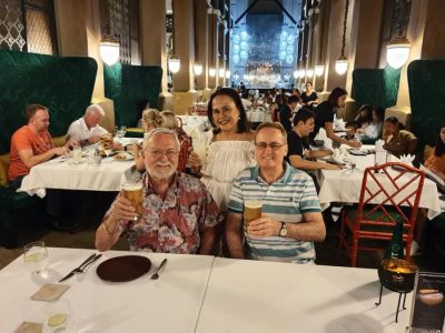 John enjoying some durian and friendship in Singapore