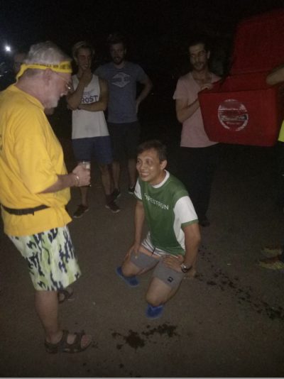 1:This was taken when we hared in Dewandaru for the Christmas run. 
2: Doing his religious duty, baptizing Hengky, who shall be known as “Forest Dump”.