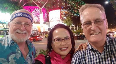 John enjoying some durian and friendship in Singapore